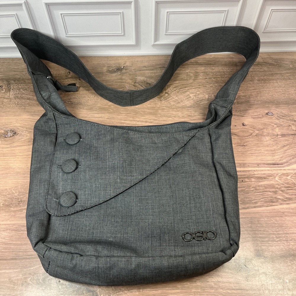 OGIO Brooklyn Messenger Bag Women Grey Heathered Button Accent Crossbody Bag